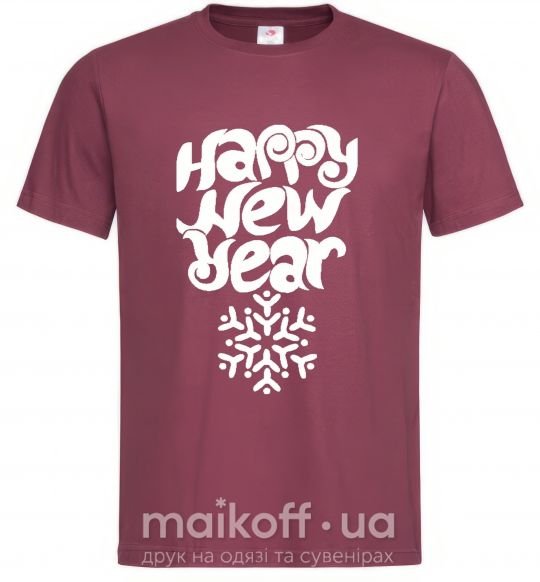 Мужская футболка HAPPY NEW YEAR SNOWFLAKE Бордовый фото