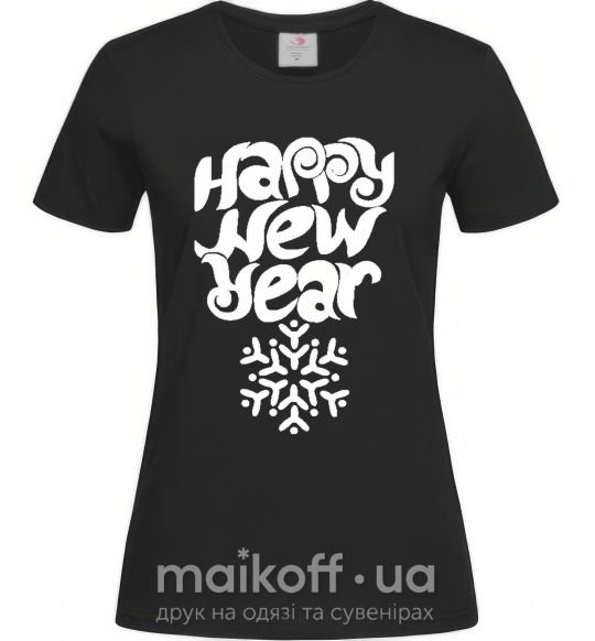 Женская футболка HAPPY NEW YEAR SNOWFLAKE Черный фото