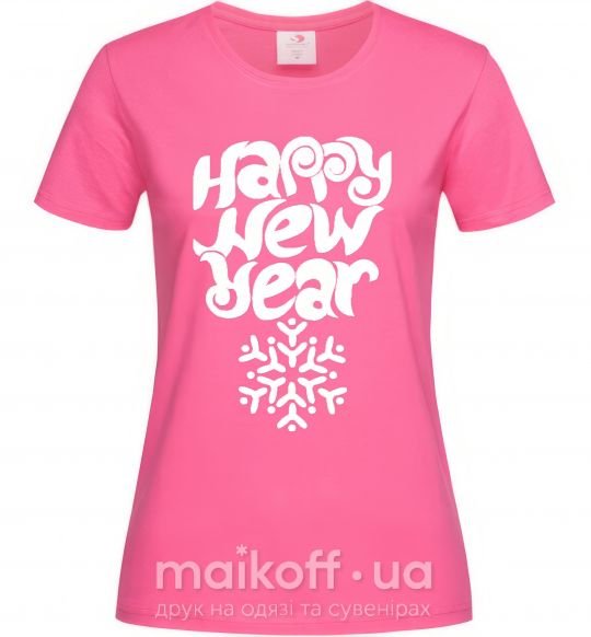 Жіноча футболка HAPPY NEW YEAR SNOWFLAKE Яскраво-рожевий фото