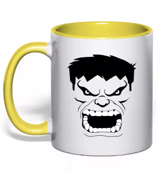 Чашка з кольоровою ручкою Сердитий Халк Сонячно жовтий фото