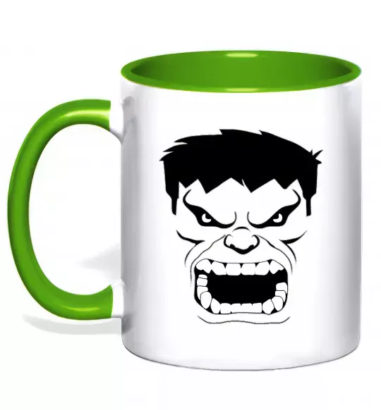 Чашка з кольоровою ручкою Сердитий Халк Зелений фото
