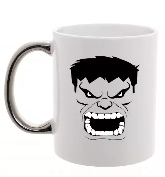Чашка з кольоровою ручкою Сердитий Халк Срібло фото