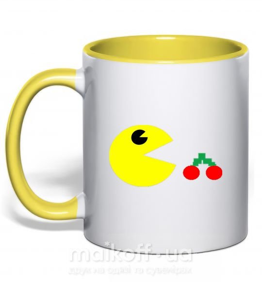 Чашка с цветной ручкой Pacman arcade Солнечно желтый фото