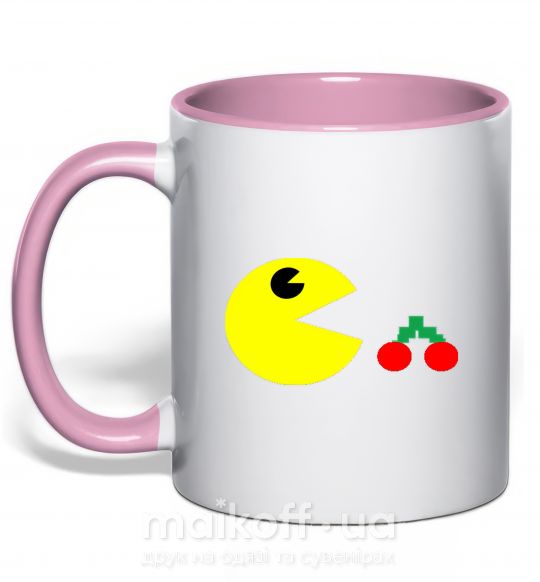 Чашка з кольоровою ручкою Pacman arcade Ніжно рожевий фото