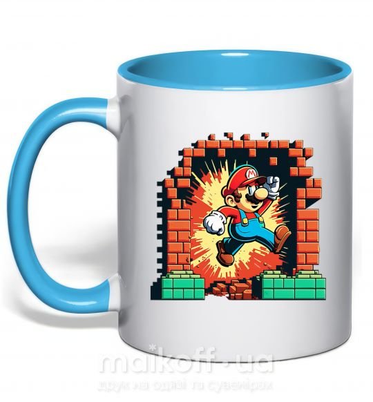 Чашка з кольоровою ручкою Super Mario blocks Блакитний фото