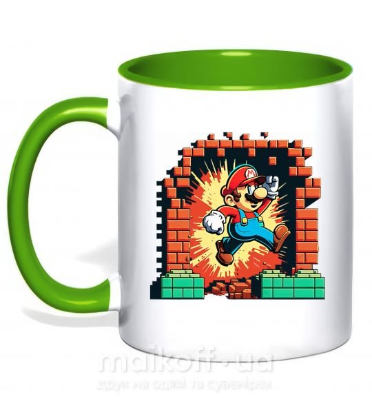 Чашка з кольоровою ручкою Super Mario blocks Зелений фото