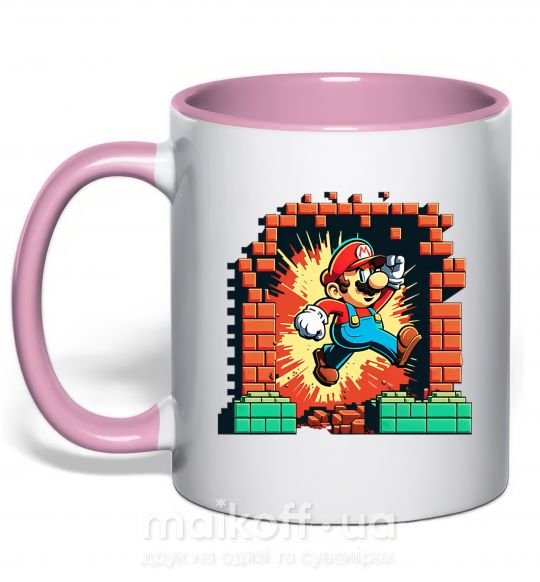 Чашка з кольоровою ручкою Super Mario blocks Ніжно рожевий фото