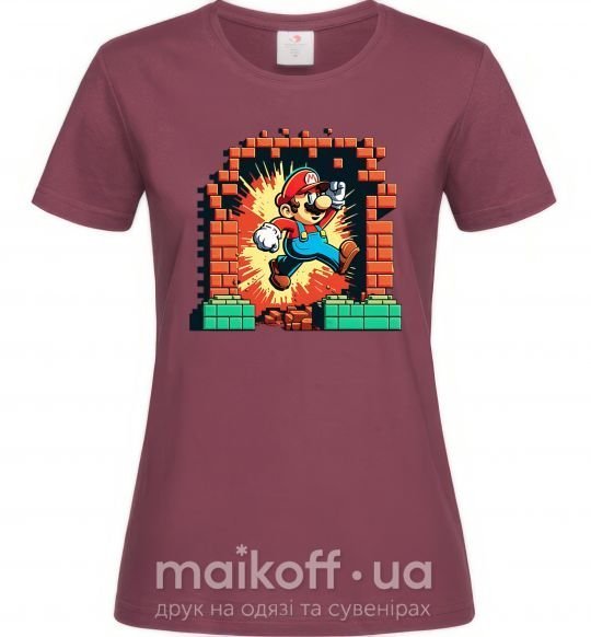 Жіноча футболка Super Mario blocks Бордовий фото