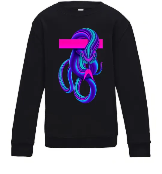 Детский Свитшот Неоновий змій Черный фото