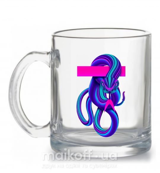 Чашка скляна Неоновый змей Прозорий фото