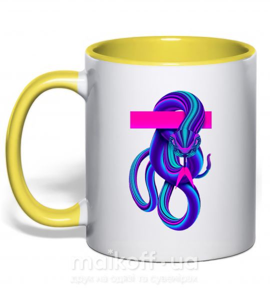 Чашка з кольоровою ручкою Неоновый змей Сонячно жовтий фото