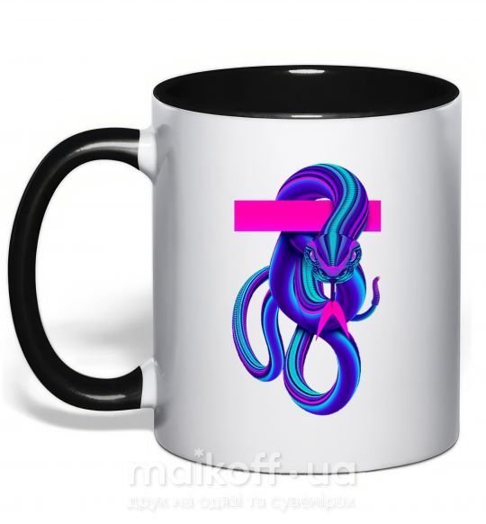 Чашка з кольоровою ручкою Неоновый змей Чорний фото