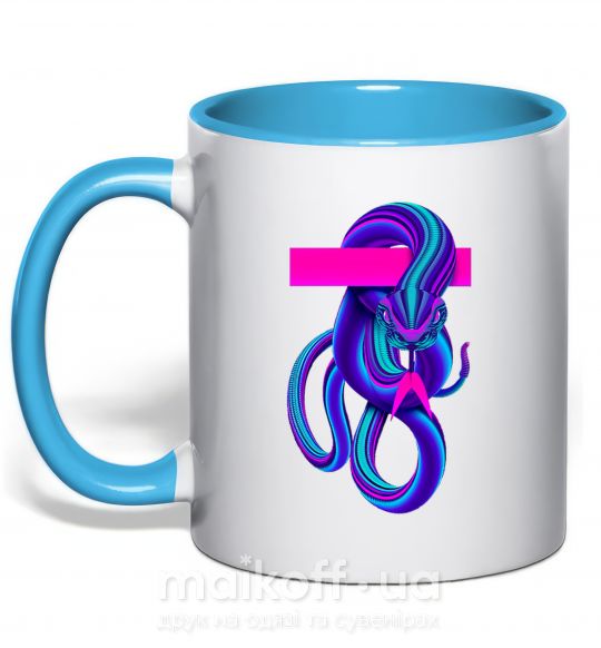 Чашка з кольоровою ручкою Неоновый змей Блакитний фото