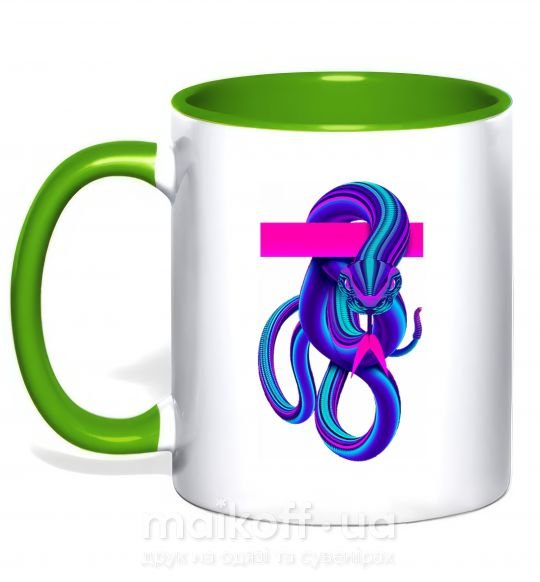 Чашка с цветной ручкой Неоновый змей Зеленый фото