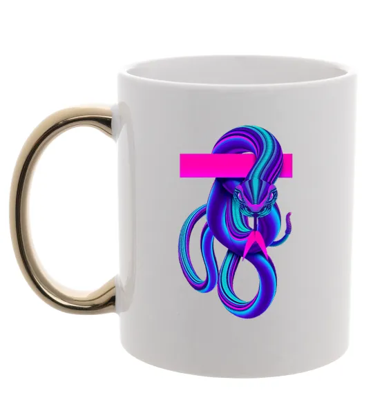 Чашка с цветной ручкой Неоновий змій Золото фото