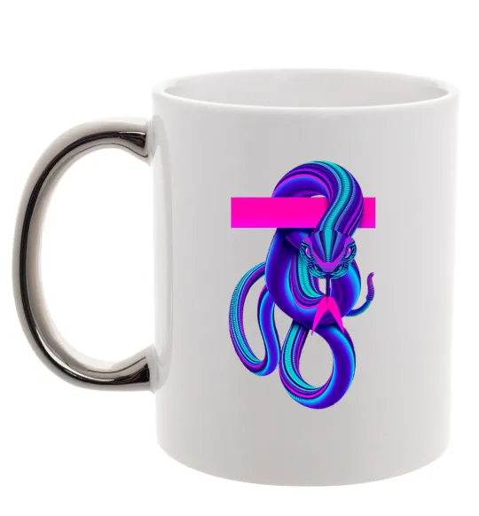 Чашка с цветной ручкой Неоновий змій Серебро фото