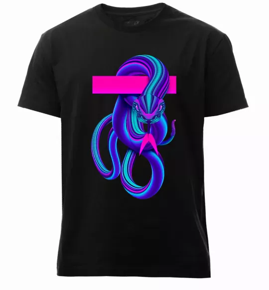 Мужская премиум футболка Неоновий змій Черный фото