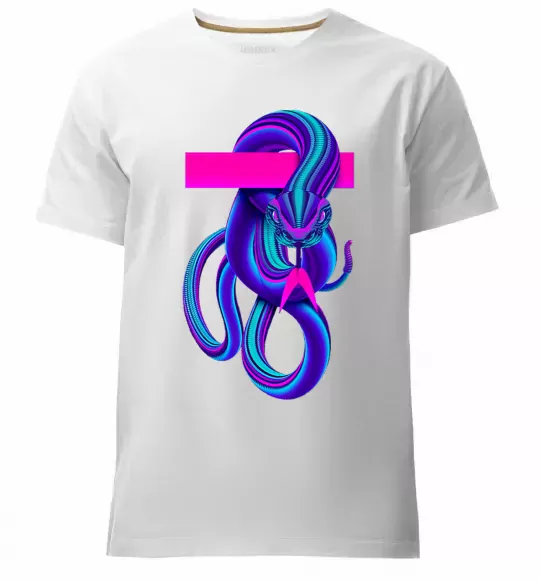 Мужская премиум футболка Неоновий змій Белый фото