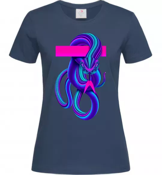 Жіноча футболка Неоновий змій Темно-синій фото