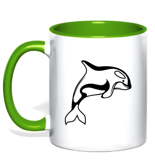 Чашка с цветной ручкой Кит косатка Лаймовый фото