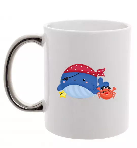 Чашка с цветной ручкой Кит та краб пірати Серебро фото