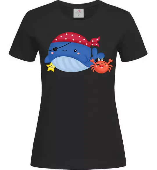 Женская футболка Кит та краб пірати Черный фото