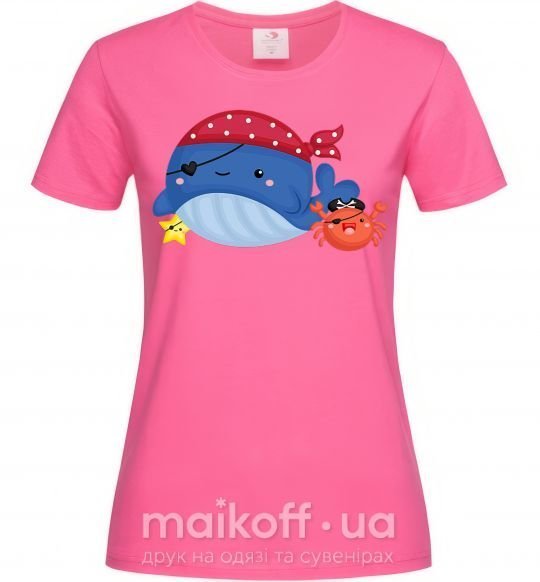 Женская футболка Кит и краб пираты Ярко-розовый фото
