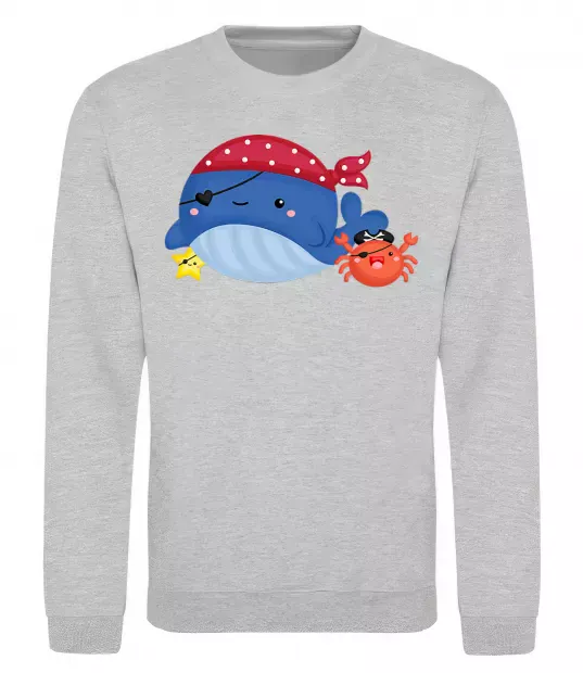 Свитшот Кит та краб пірати Серый меланж фото
