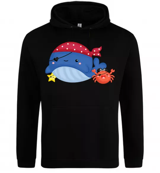 Мужская толстовка (худи) Кит та краб пірати Черный фото