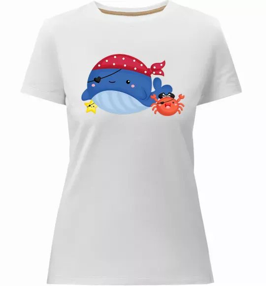 Женская премиум футболка Кит та краб пірати Белый фото