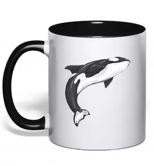 Чашка с цветной ручкой Косатка малюнок Черный фото