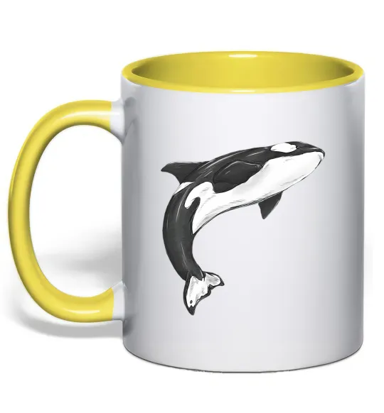 Чашка с цветной ручкой Косатка малюнок Лимонный фото