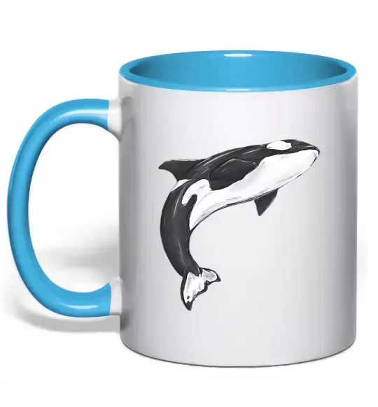 Чашка с цветной ручкой Косатка малюнок Голубой фото