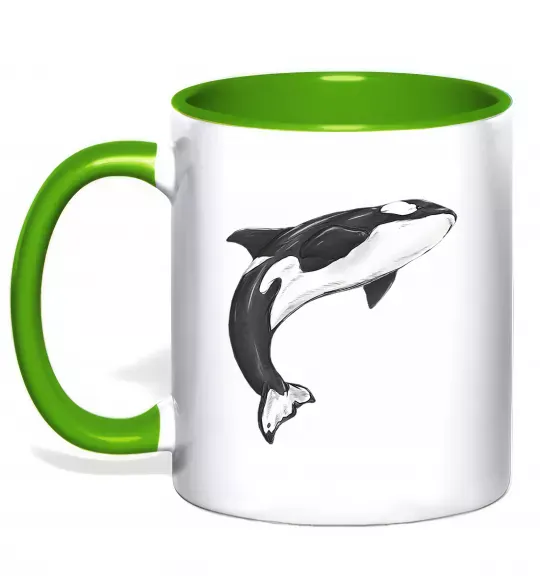 Чашка с цветной ручкой Косатка малюнок Зеленый фото