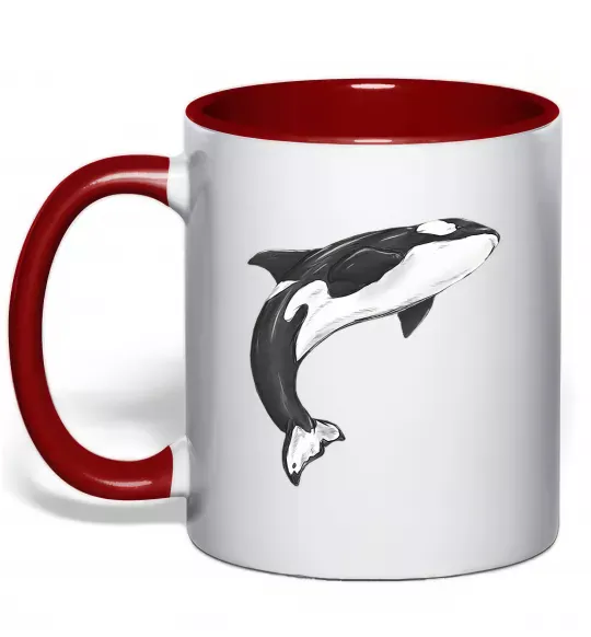 Чашка с цветной ручкой Косатка малюнок Красный фото