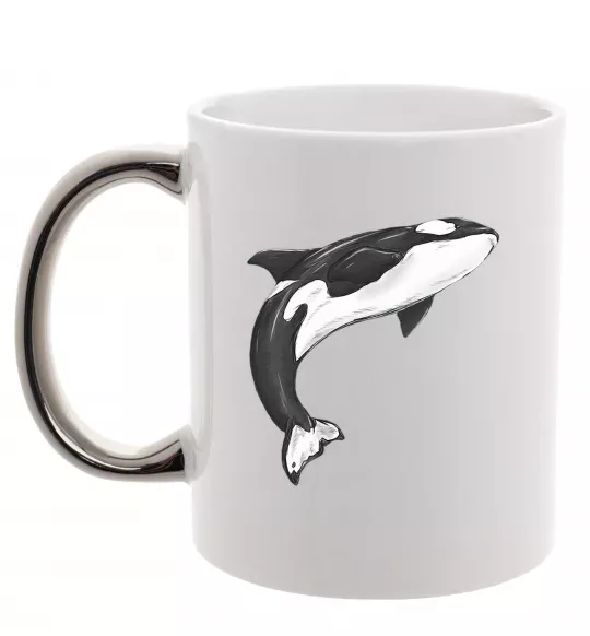 Чашка с цветной ручкой Косатка малюнок Серебро фото