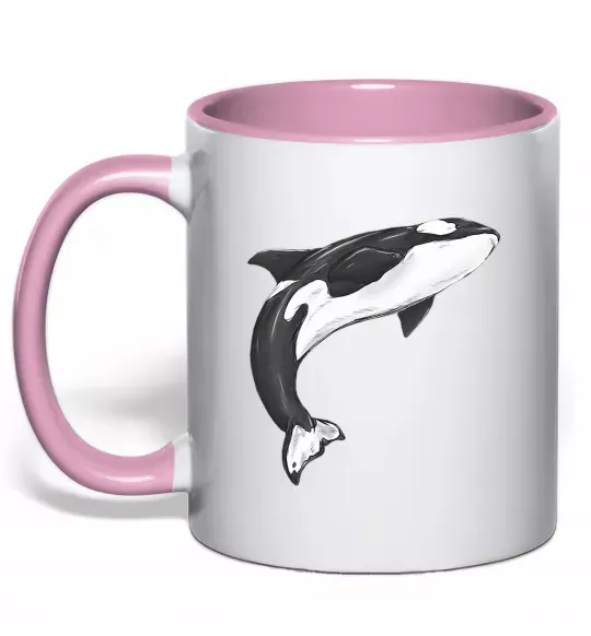 Чашка с цветной ручкой Косатка малюнок Нежно розовый фото