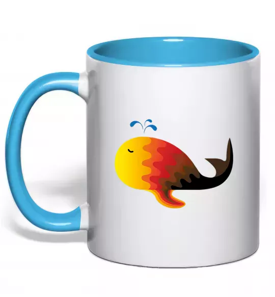 Чашка з кольоровою ручкою Кит градієнт помаранчевий Блакитний фото