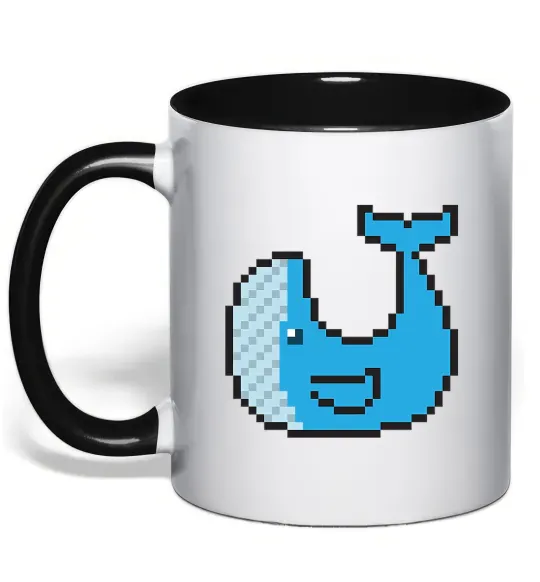 Чашка з кольоровою ручкою Кит в пікселях Чорний фото