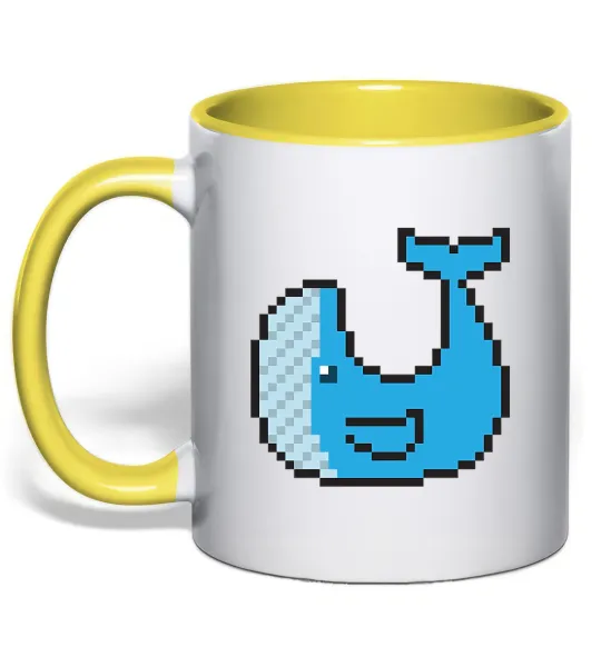 Чашка з кольоровою ручкою Кит в пікселях Лимонний фото