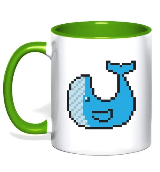 Чашка з кольоровою ручкою Кит в пікселях Лаймовий фото