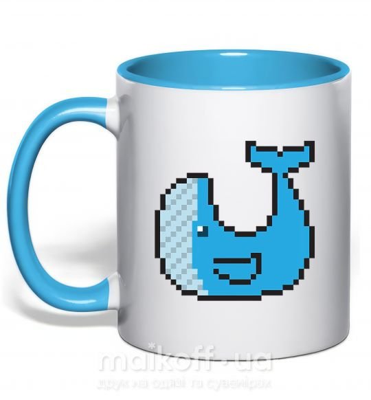 Чашка с цветной ручкой Кит в пикселях Голубой фото