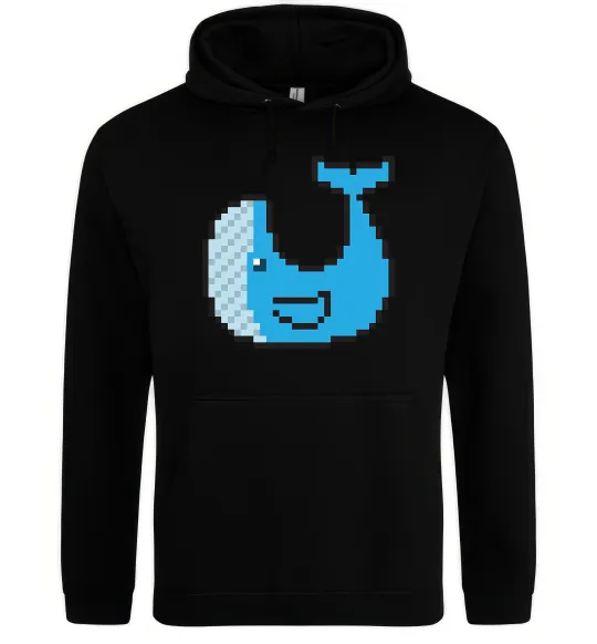 Мужская толстовка (худи) Кит в пікселях Черный фото