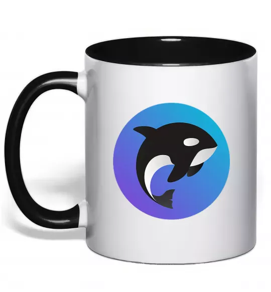 Чашка з кольоровою ручкою Косатка в колі Чорний фото