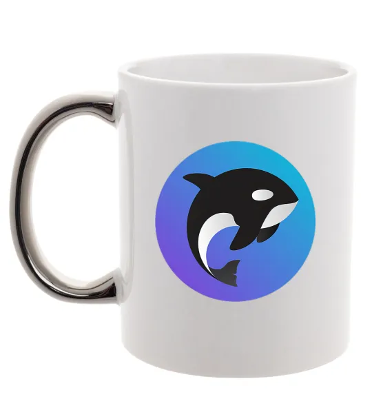 Чашка з кольоровою ручкою Косатка в колі Срібло фото