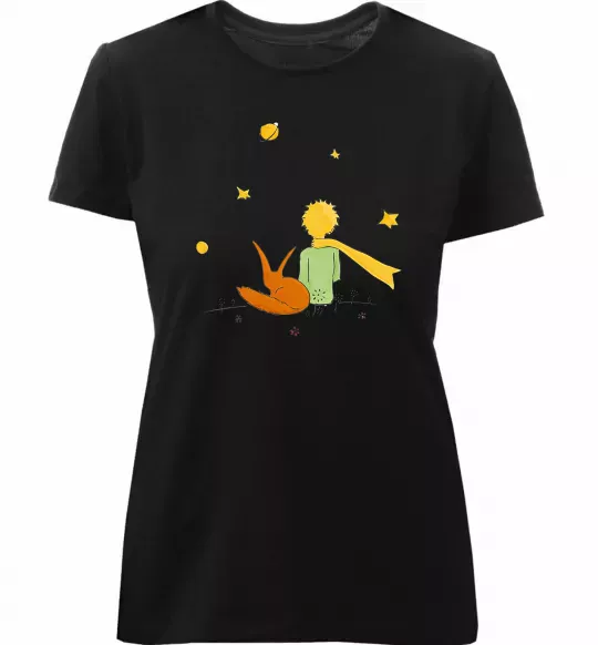 Женская премиум футболка Маленький принц Черный фото