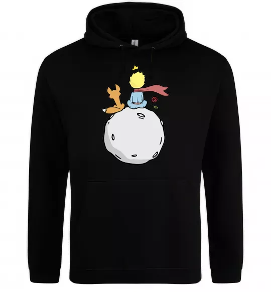 Мужская толстовка (худи) Маленький принц сидить спиною Черный фото