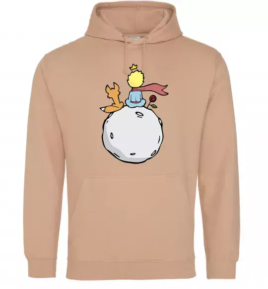 Мужская толстовка (худи) Маленький принц сидить спиною Песочный фото