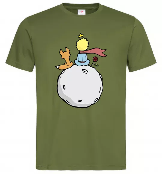 Мужская футболка Маленький принц сидить спиною Оливковый фото