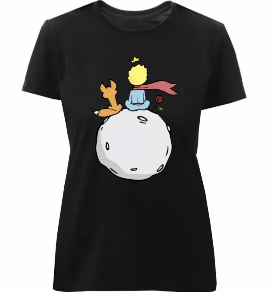 Жіноча преміум футболка Маленький принц сидить спиною Чорний фото